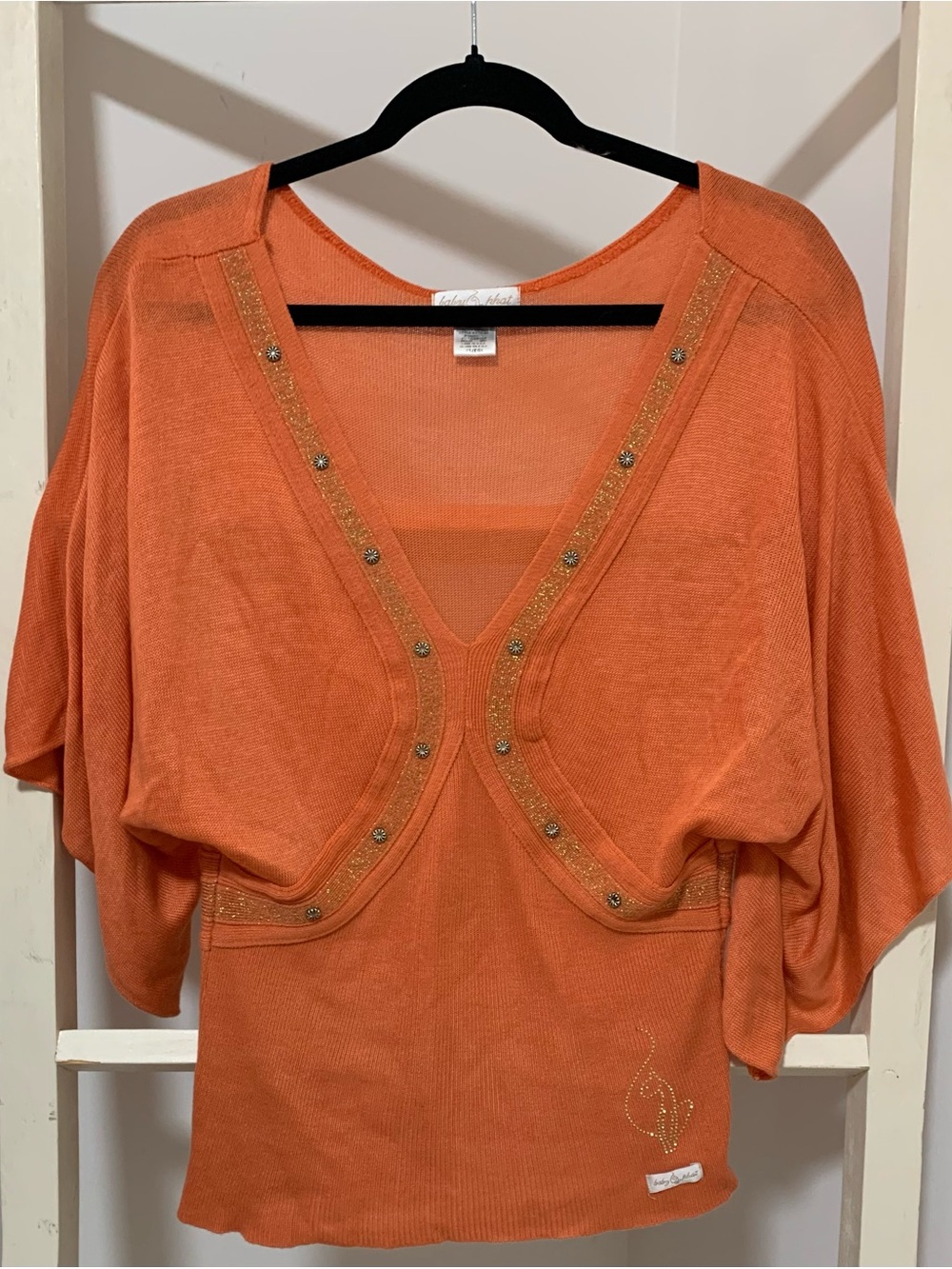Baby Phat Vintage Orange V-Neck Embellished Women’s Sweater